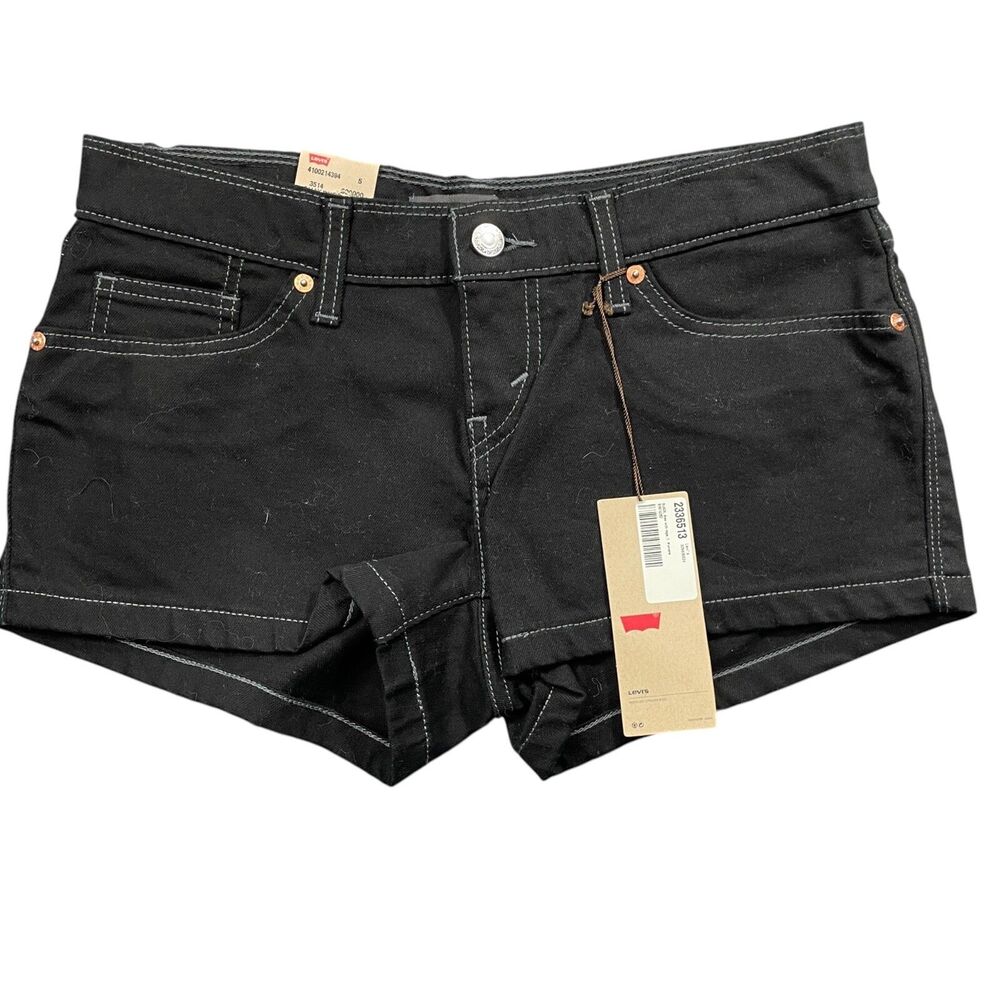 Levis 7/28 NEW w/tags Shortie Shorts Black Denim Pockets Zipper Casual